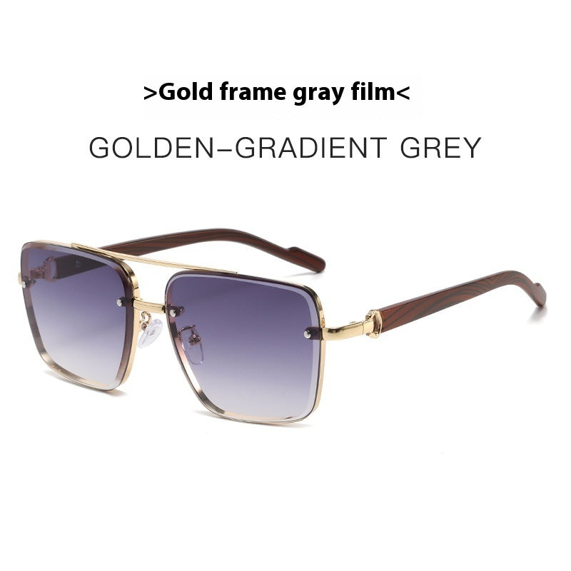 Metal Double Beam Frame Wood Grain Leg Sunglasses