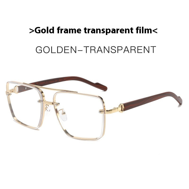 Metal Double Beam Frame Wood Grain Leg Sunglasses