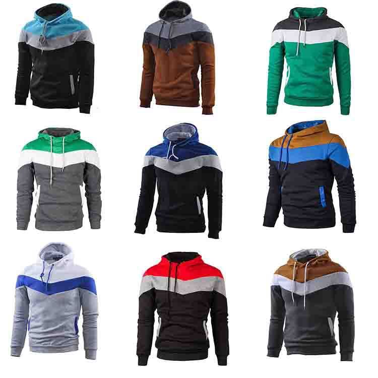 Stitching Sports Drawstring Long-sleeved Casual Men's Hoodie