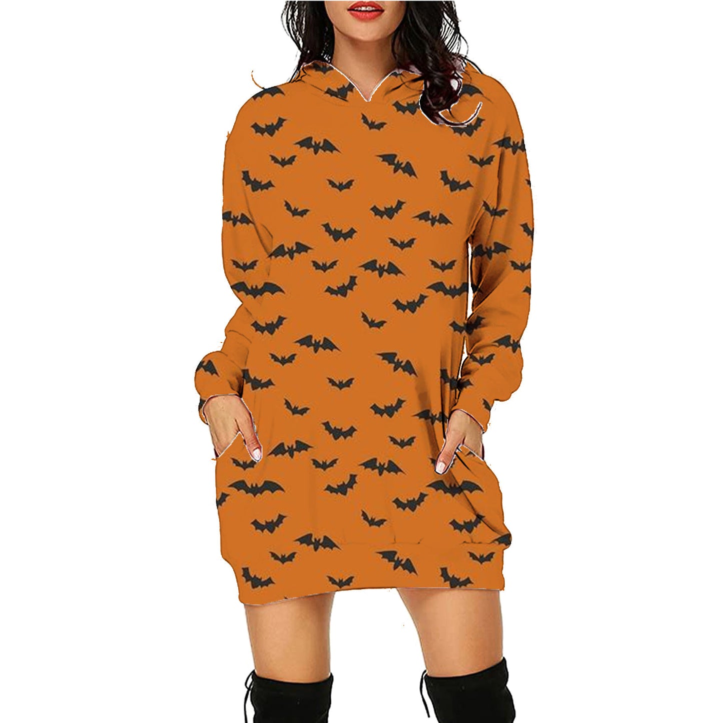 Halloween Print Long Hoodie With Pockets Sweater Long Sleeve Clothes Women