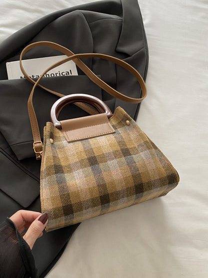 Contrast Plaid Trapezoid Shape Crossbody Bag