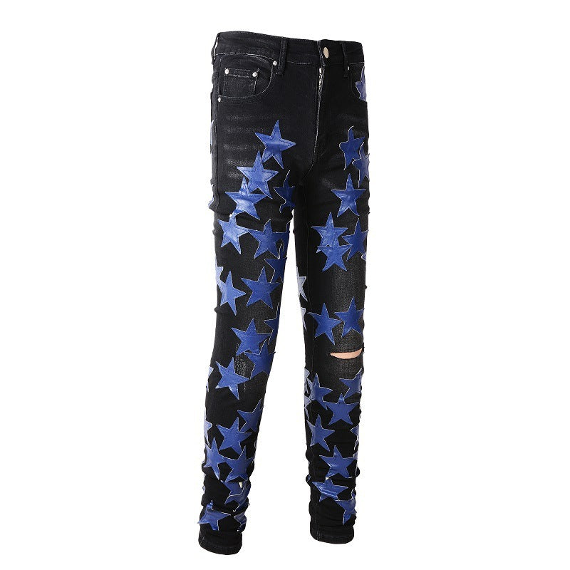 High Street Leather Dark Blue Star Trendy High Craft Stretch Slim Jeans