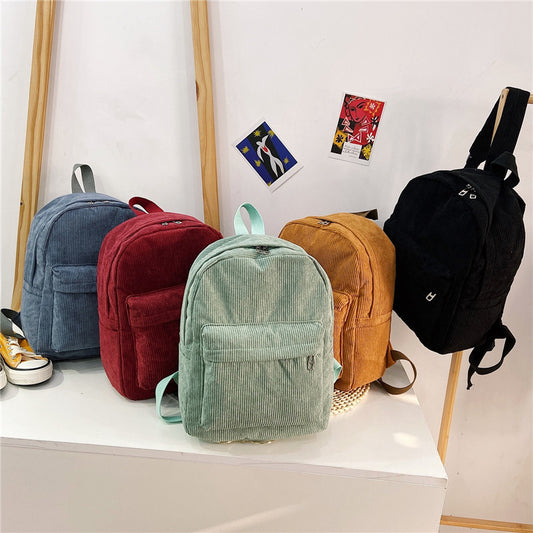 Large Capacity Multi-purpose College Style New Corduroy Front Pocket Unisex Backpack