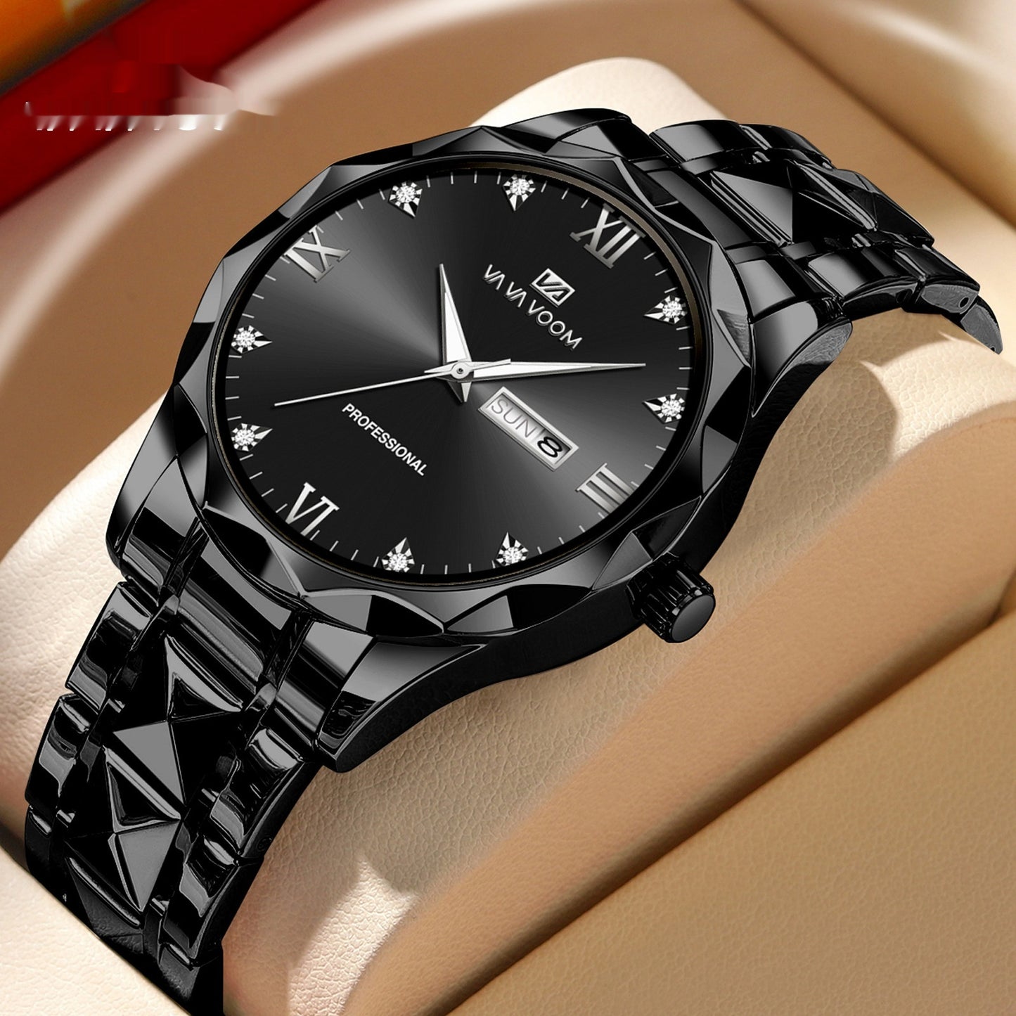 Double Calendar Tungsten Steel Waterproof Quartz Watch