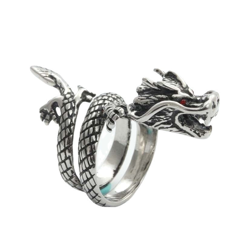 Men's Vintage Pure Silver Divine Dragon Ring