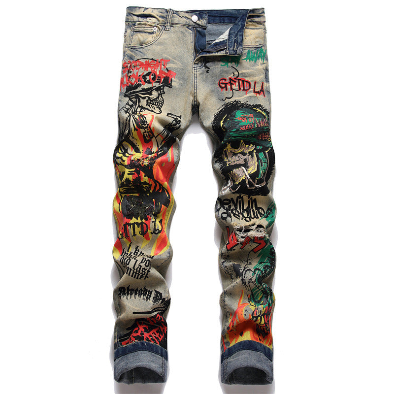 Printing And Dyeing Feet Men's Jeans