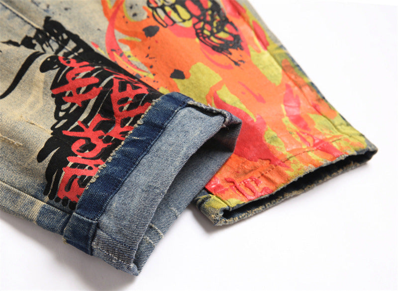 Printing And Dyeing Feet Men's Jeans