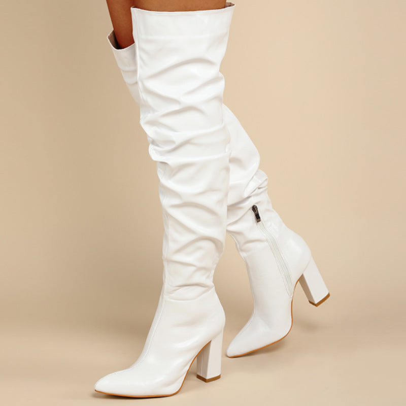 Chunky Heel High Zipper High Leg Boot