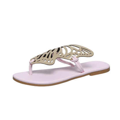 Fashion Hollow Butterfly Flip-Flops Summer Sandals For Women Casual Beach Shoes New Low Heel Flat Slides Slippers