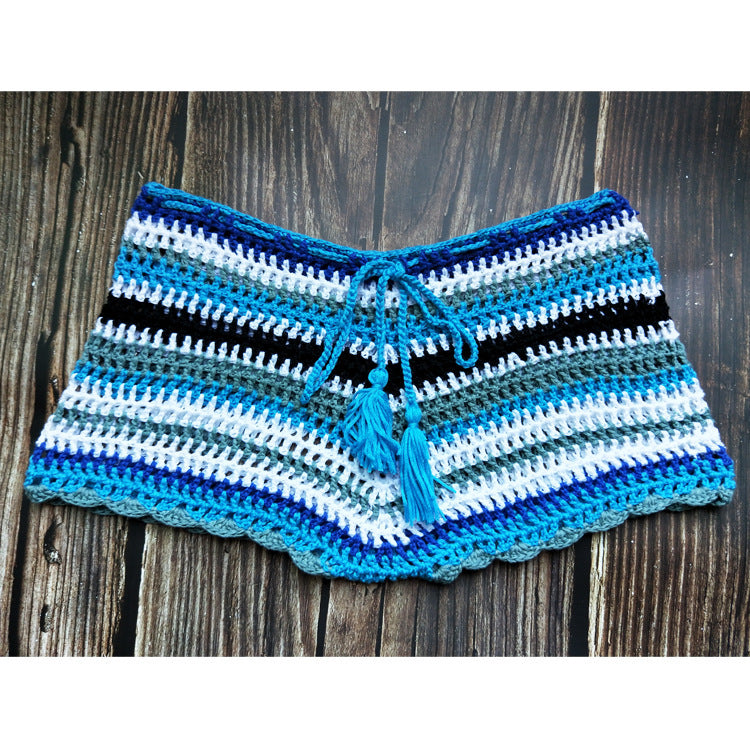 Colorful Striped Hand Crocheting Knitted Beach Shorts