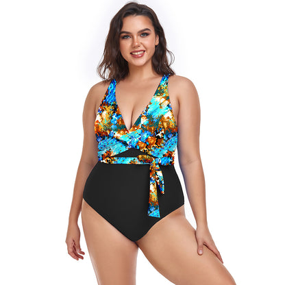 Women's Simple Casual Printed Sports One-piece Swimsuit