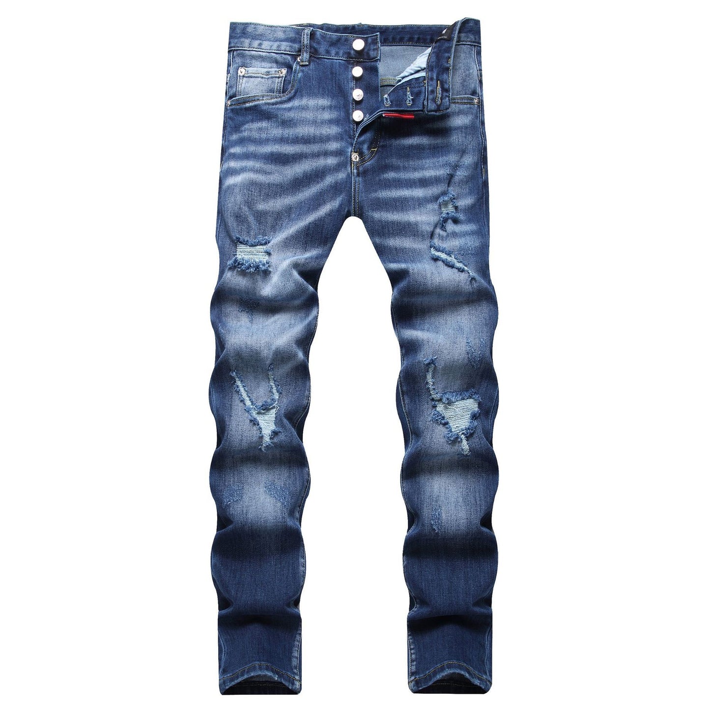 New Blue Color Ripped Street Fashion Slim Stretch Denim Trousers