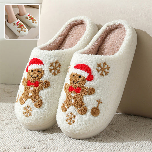 Christmas Snowflake Gingerbread Slippers Winter Indoor Non-slip Floor Bedroom Fuzzy House Shoes For Women Home Slippers