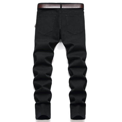 Men's Jeans Zhang Zai Pattern Micro-elastic Black Pants High Quality Fabric Slim-fitting Small Straight