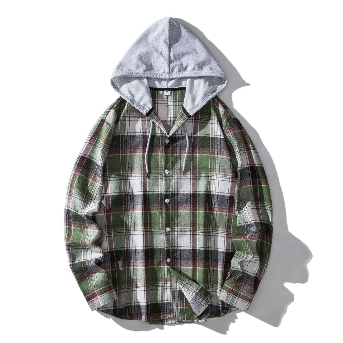 European And American Men's Plaid Hooded Shirt Casual Shirt