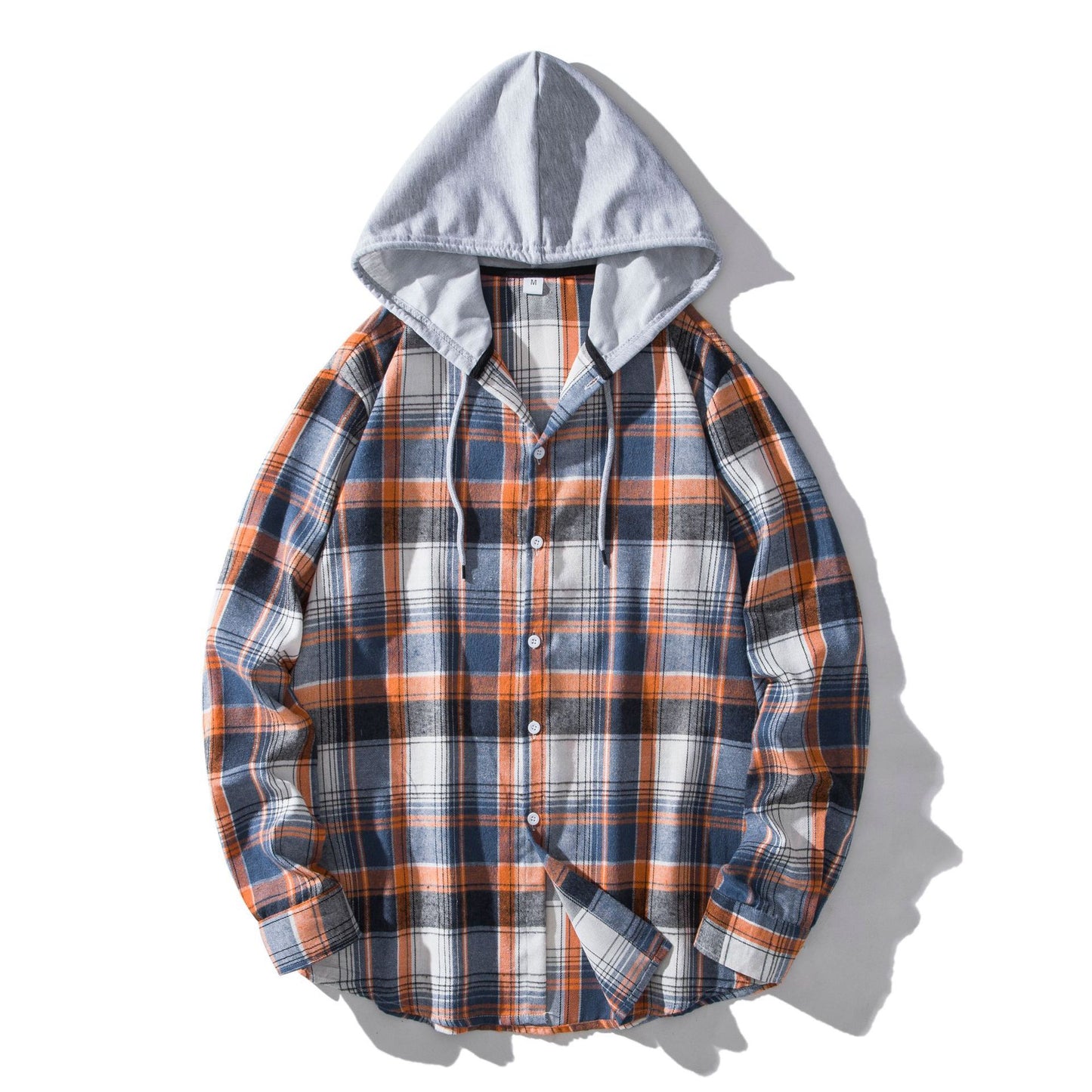 European And American Men's Plaid Hooded Shirt Casual Shirt