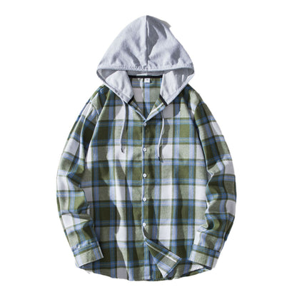 European And American Men's Plaid Hooded Shirt Casual Shirt