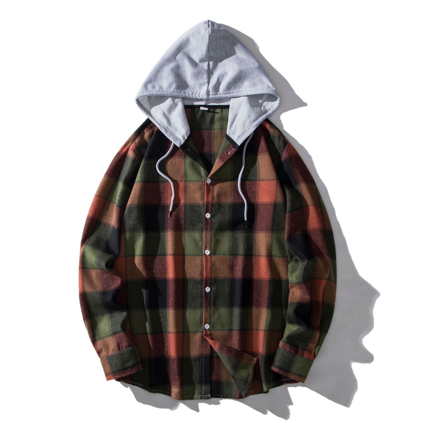 European And American Men's Plaid Hooded Shirt Casual Shirt