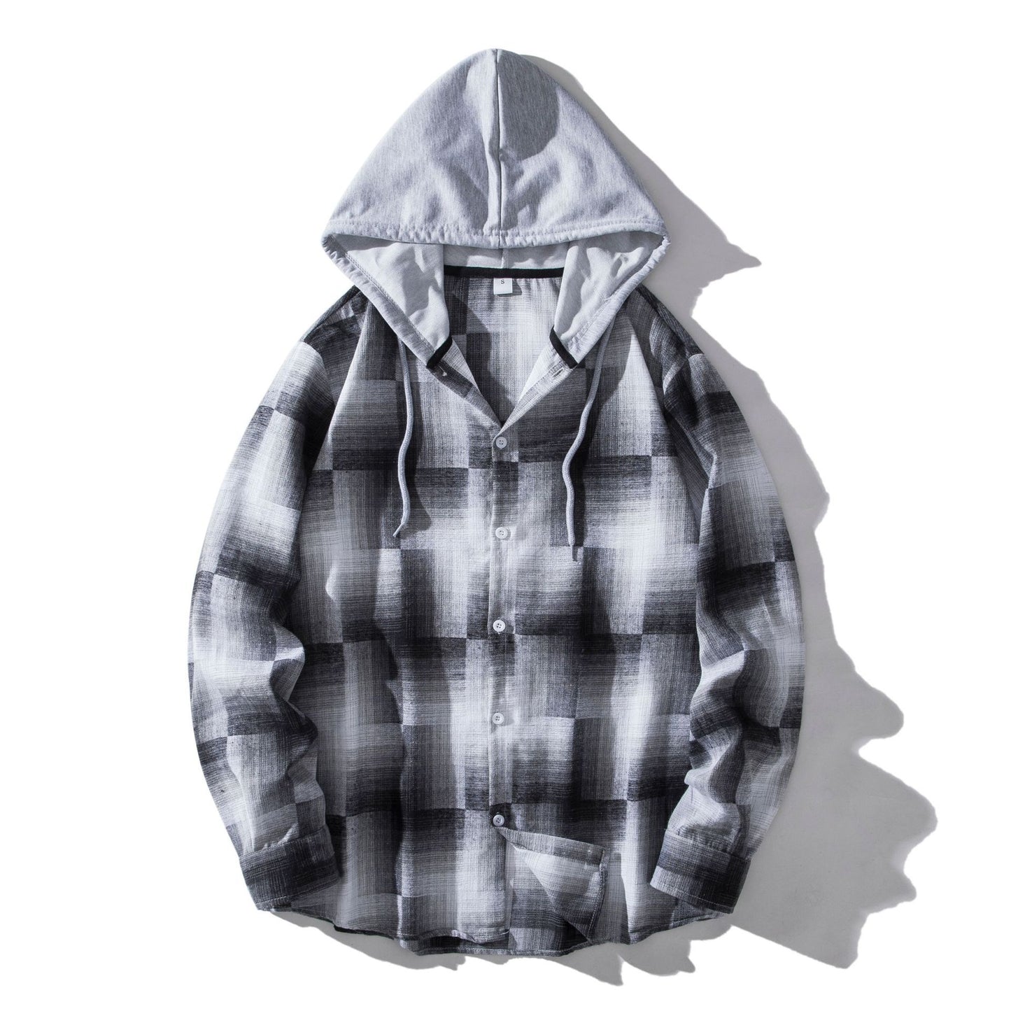 European And American Men's Plaid Hooded Shirt Casual Shirt