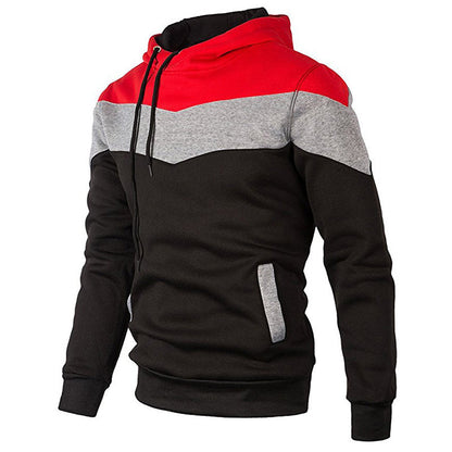 Stitching Sports Drawstring Long-sleeved Casual Men's Hoodie