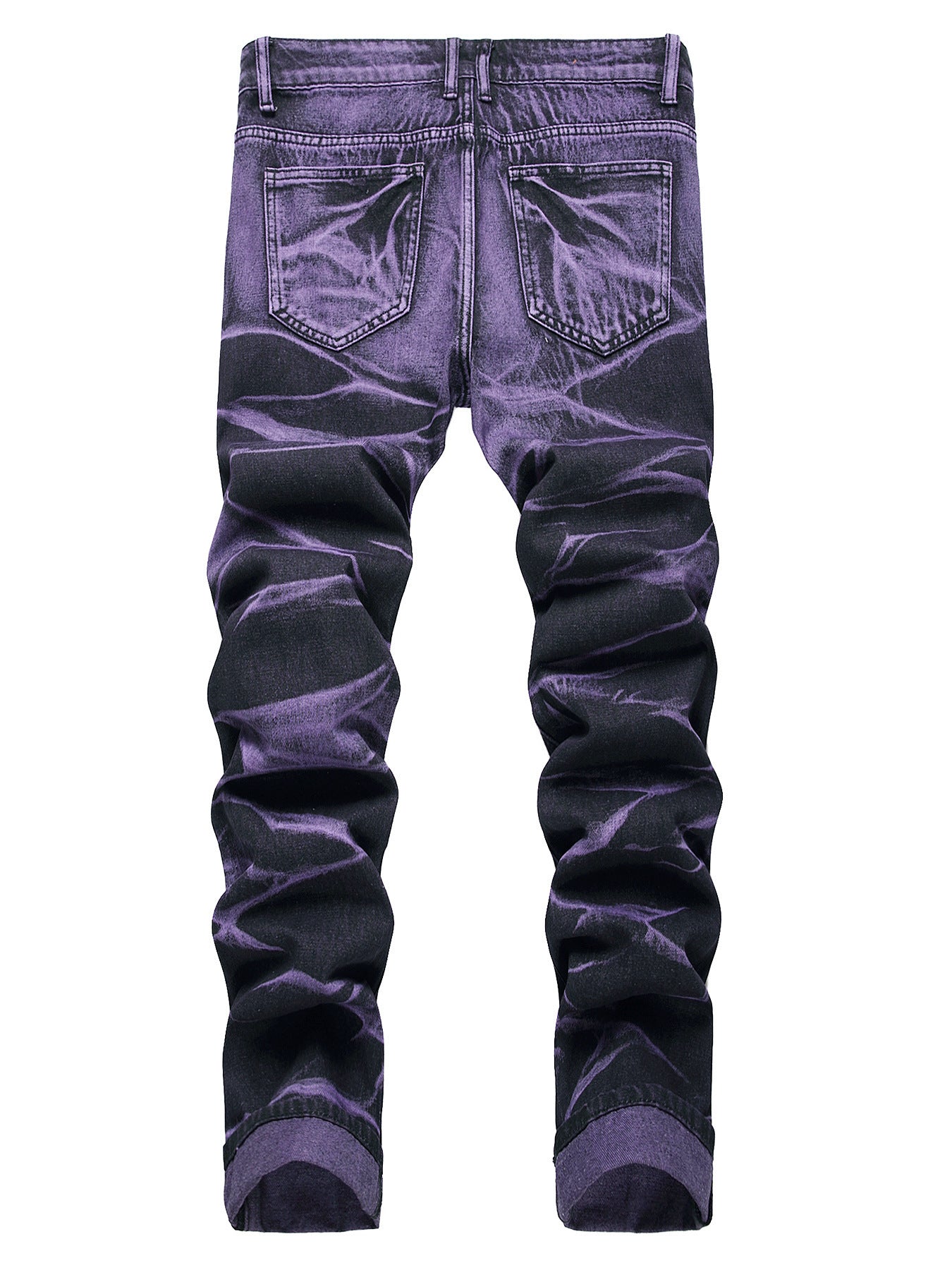 Purple And Black Fried Ripped Denim Trousers