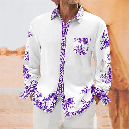 Fall Men's Clothing Shirt Long Sleeve Printed Contrast Color