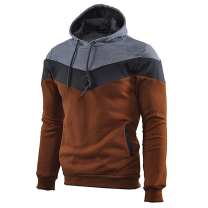 Stitching Sports Drawstring Long-sleeved Casual Men's Hoodie