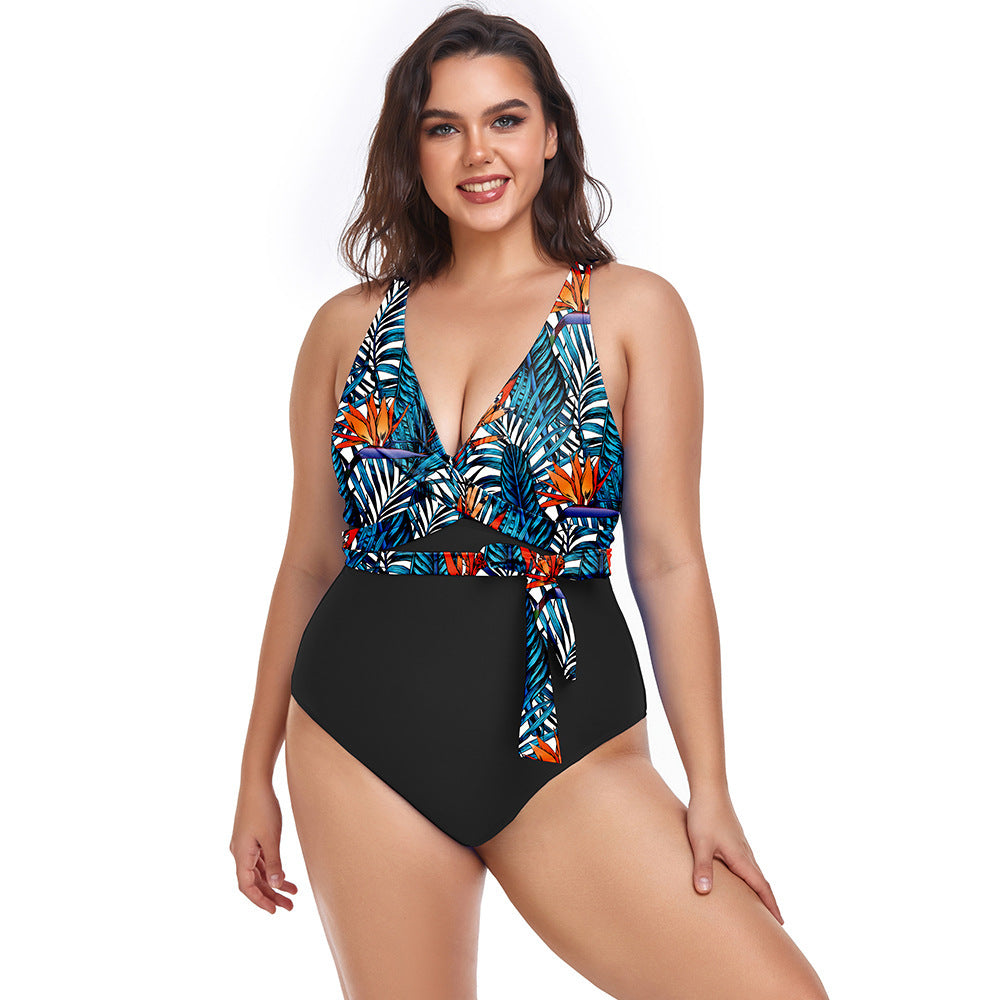 Women's Simple Casual Printed Sports One-piece Swimsuit