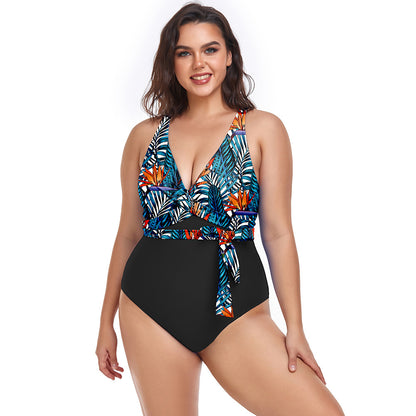 Women's Simple Casual Printed Sports One-piece Swimsuit