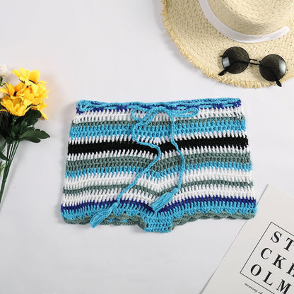 Colorful Striped Hand Crocheting Knitted Beach Shorts