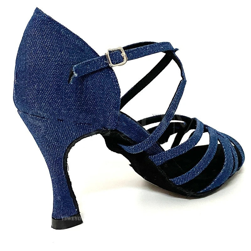 Professional Dance Shoes, Soft Denim Thick Soled Cuban Suede Shoes