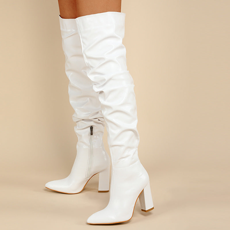 Chunky Heel High Zipper High Leg Boot